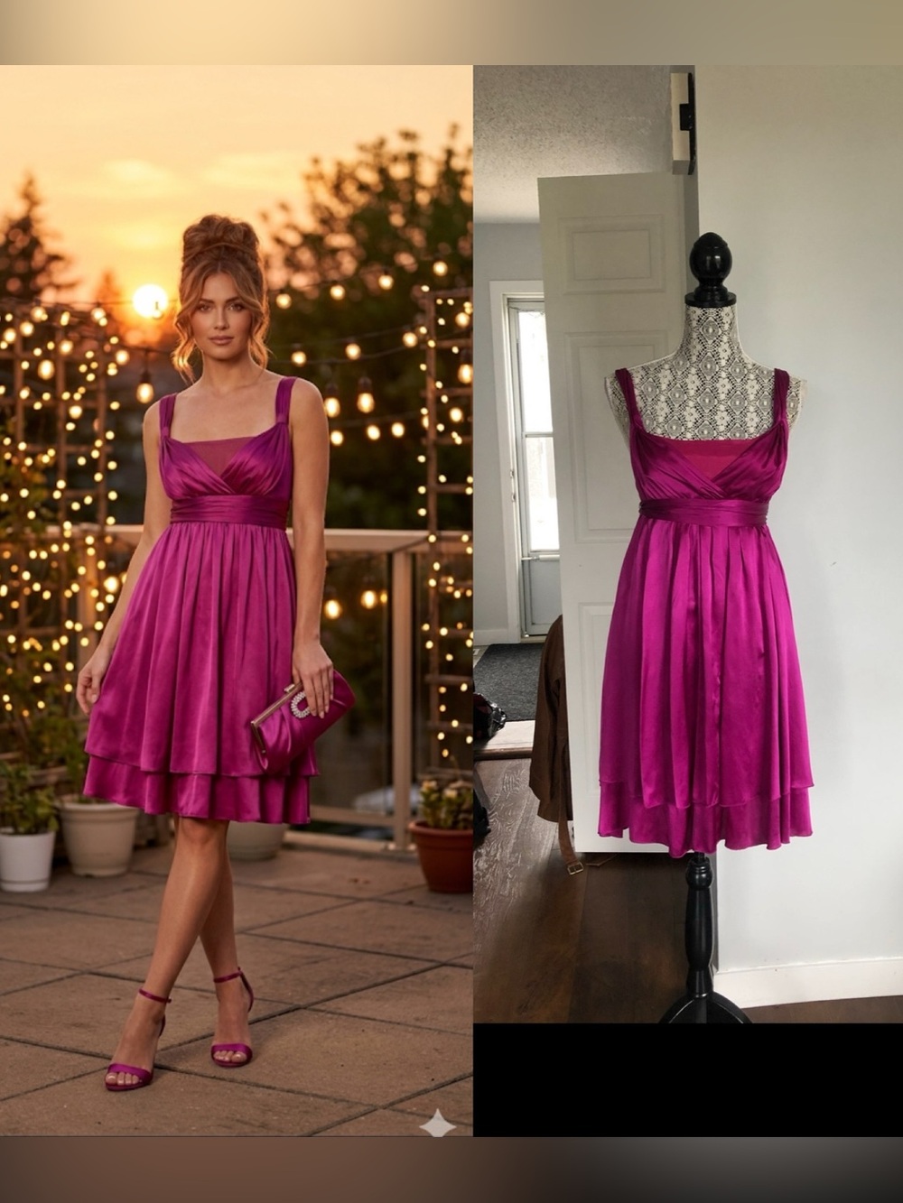 NWT Vintage 100% Silk Empire Waist Babydoll Tie Waist Party Dress. Size 9/10